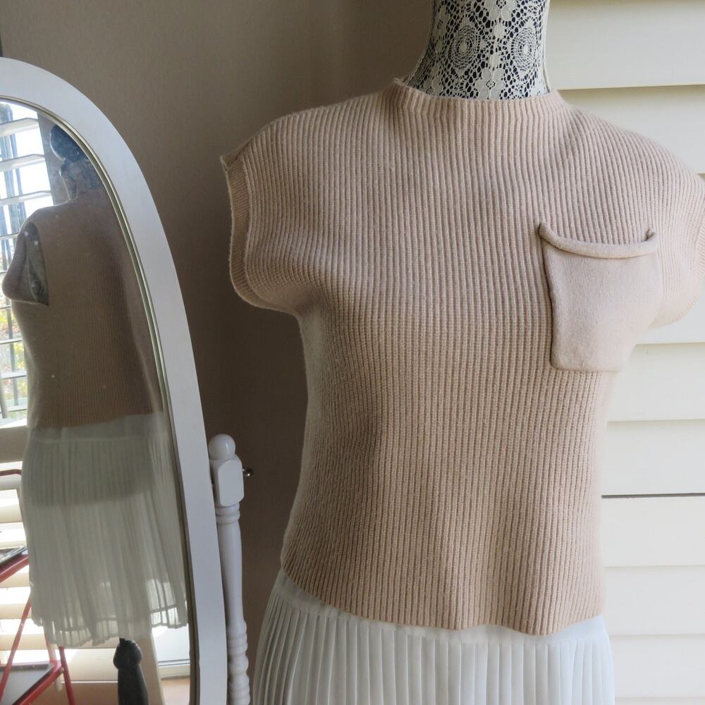 Sweater Vest Knit Sleeveless Jumpers Pullover Beige M Women's